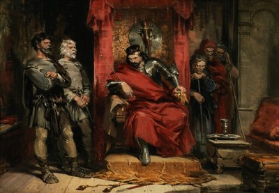 Macbeth geeft instructies aan de moordenaars die Banquo moeten doden door George Cattermole